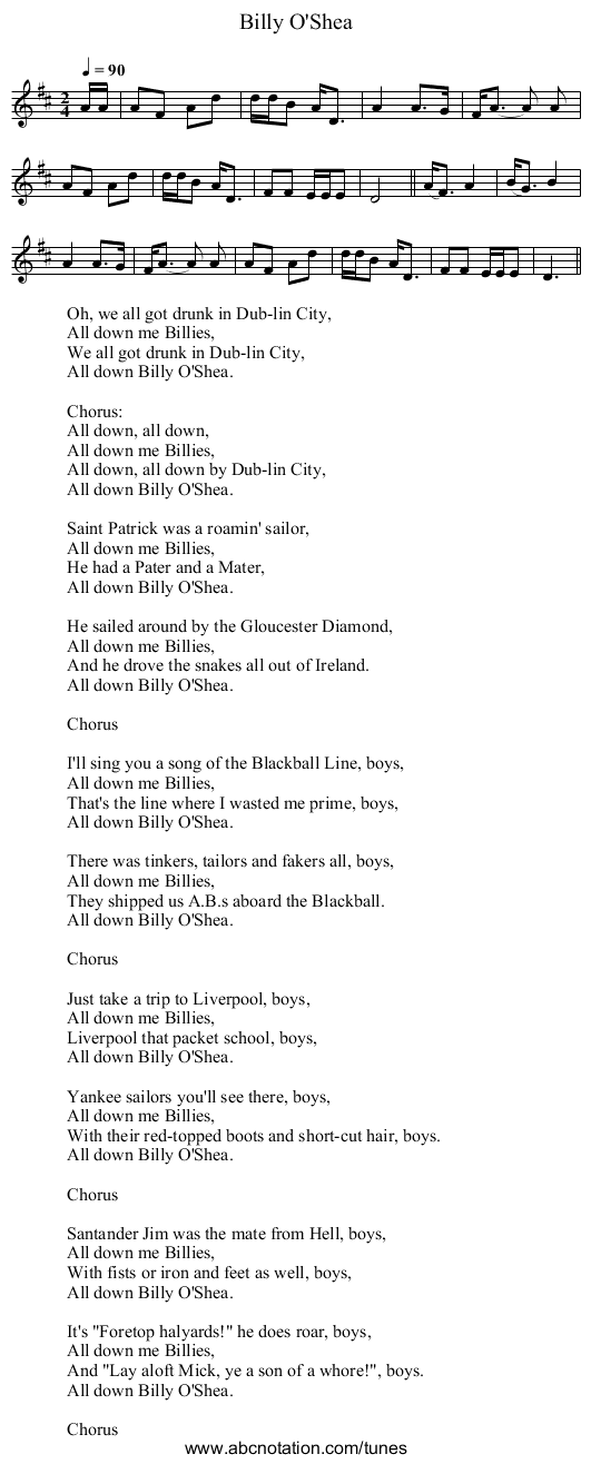 Billy O'Shea - staff notation