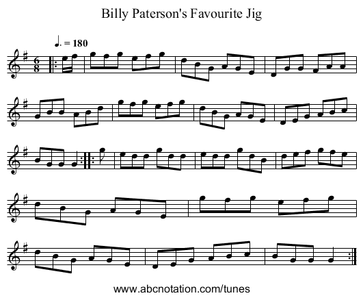 Billy Paterson's Favourite Jig - staff notation