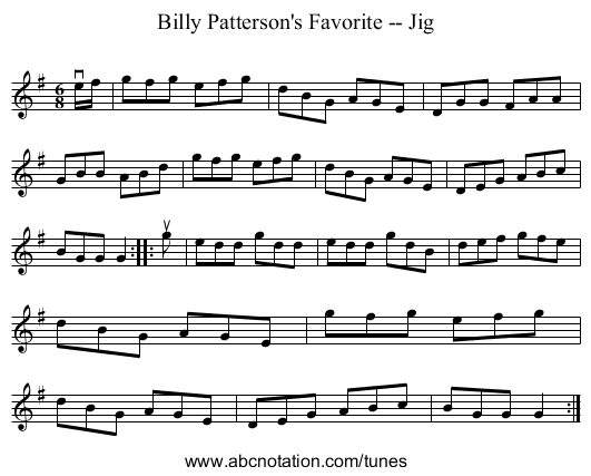Billy Patterson's Favorite -- Jig - staff notation