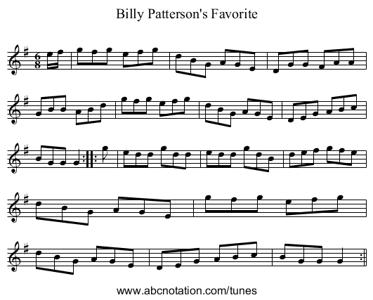 Billy Patterson's Favorite - staff notation