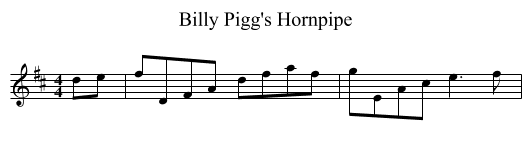 Billy Pigg's Hornpipe - staff notation