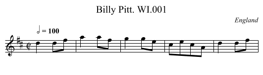 Billy Pitt. WI.001 - staff notation