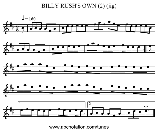 BILLY RUSH'S OWN (2) (jig) - staff notation