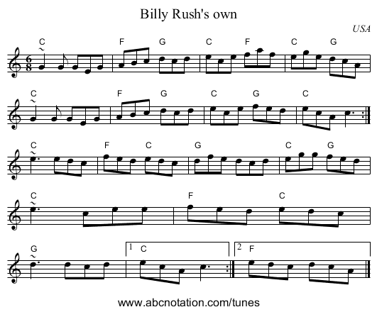 Billy Rush's own - staff notation
