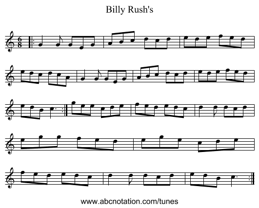 Billy Rush's - staff notation