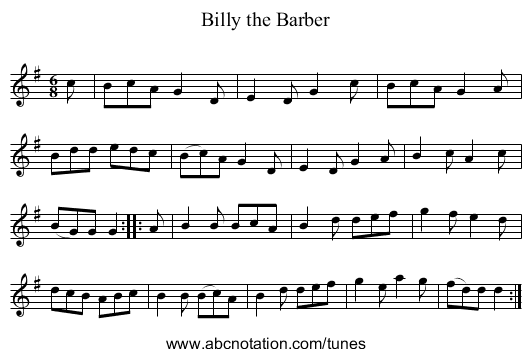 Billy the Barber - staff notation