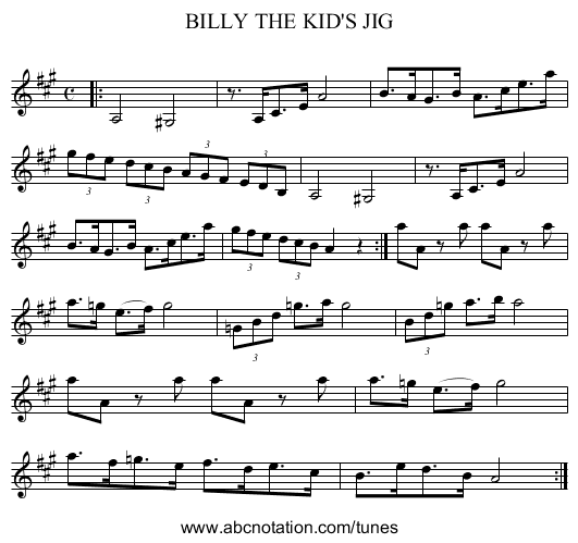 BILLY THE KID'S JIG - staff notation