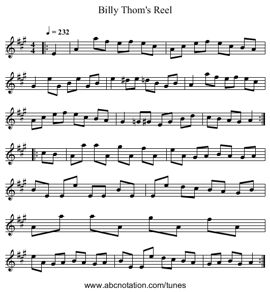 Billy Thom's Reel - staff notation