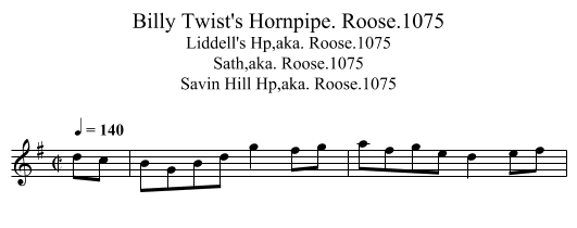 Billy Twist's Hornpipe. Roose.1075 - staff notation