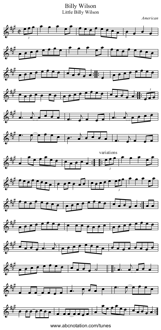 Billy Wilson - staff notation