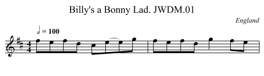 Billy's a Bonny Lad. JWDM.01 - staff notation