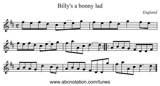 Billy's a bonny lad - staff notation