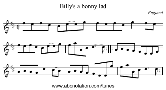 Billy's a bonny lad - staff notation