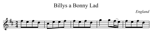 Billys a Bonny Lad - staff notation