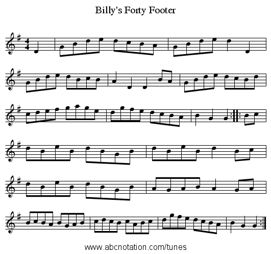 Billy's Forty Footer - staff notation