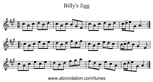 Billy's Jigg - staff notation