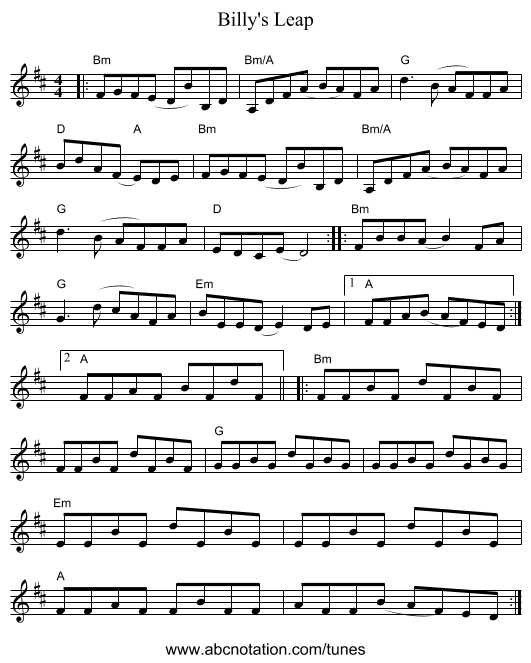 Billy's Leap - staff notation