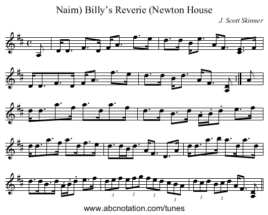 Billy’s Reverie (Newton House, Nairn) - staff notation
