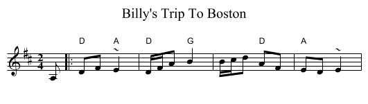 Billy's Trip To Boston - staff notation