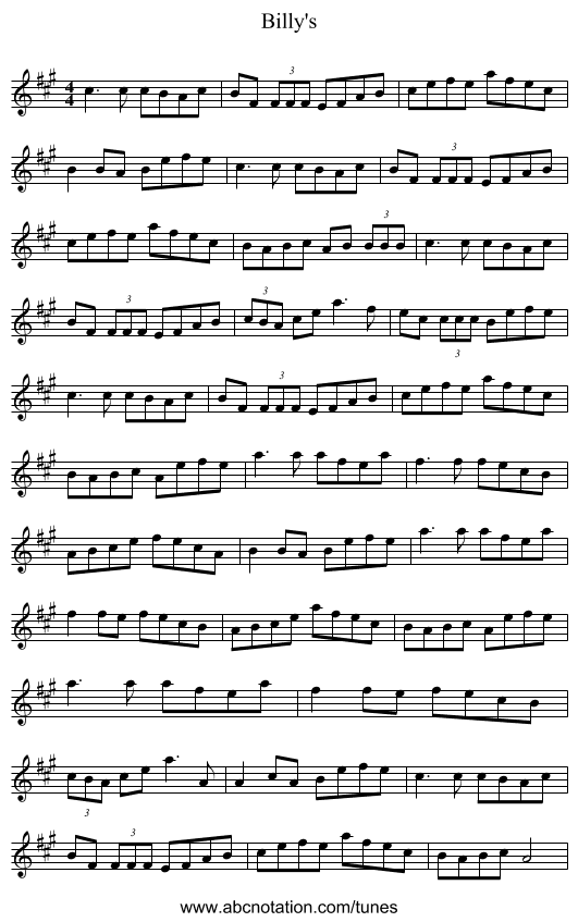 Billy's - staff notation