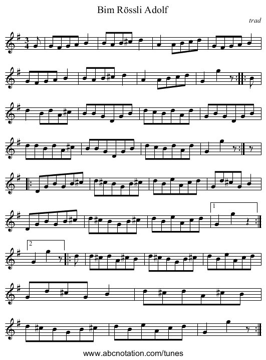 Bim Rössli Adolf - staff notation