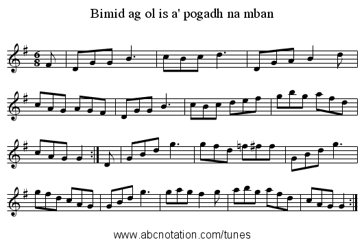 Bimid ag ol is a' pogadh na mban - staff notation