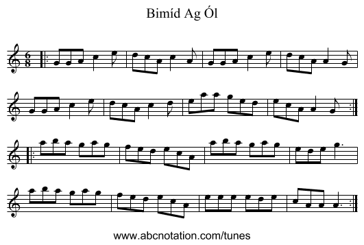 Bimíd Ag Ól - staff notation