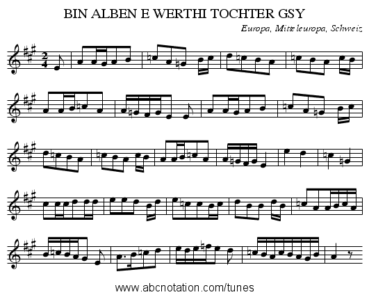 BIN ALBEN E WERTHI TOCHTER GSY - staff notation