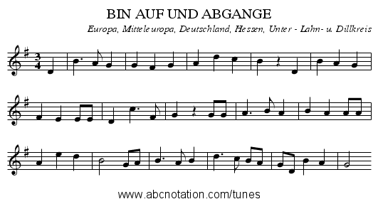BIN AUF UND ABGANGE - staff notation