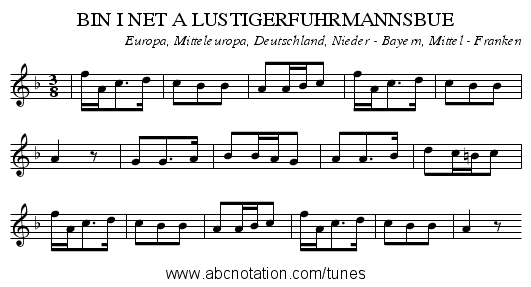 BIN I NET A LUSTIGERFUHRMANNSBUE - staff notation