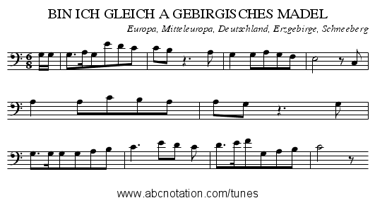 BIN ICH GLEICH A GEBIRGISCHES MADEL - staff notation