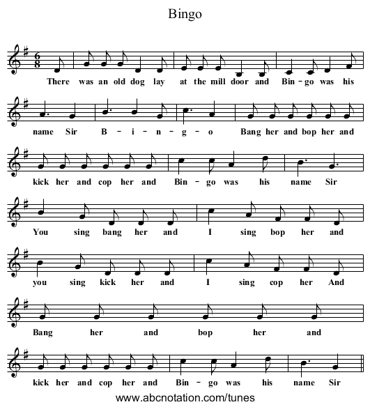 Bingo - staff notation