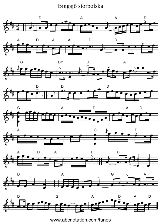 Bingsjö storpolska - staff notation