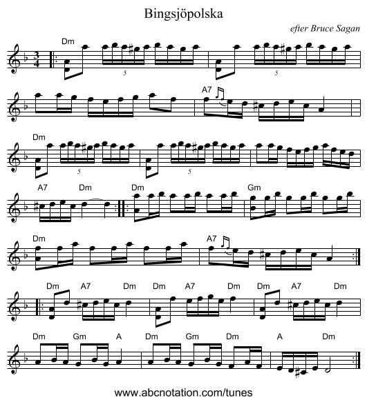 Bingsj&ouml;polska - staff notation