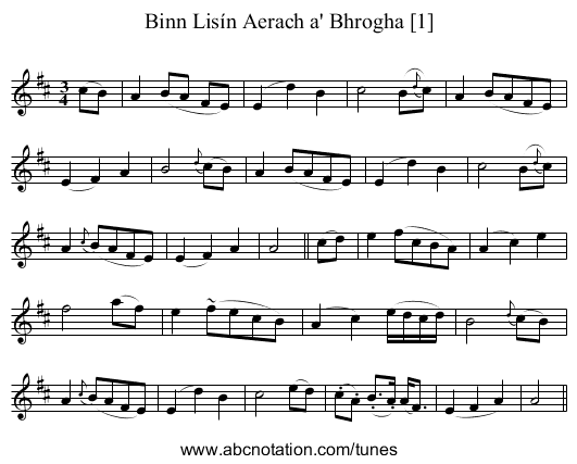 Binn Lisín Aerach a' Bhrogha [1] - staff notation