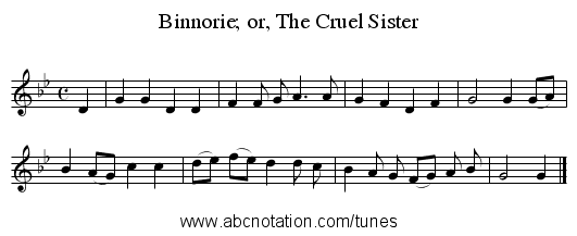 Binnorie; or, The Cruel Sister - staff notation