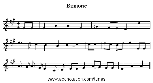 Binnorie - staff notation