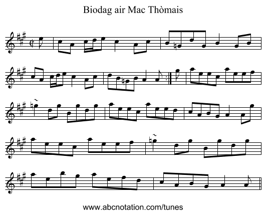Biodag air Mac Thòmais - staff notation