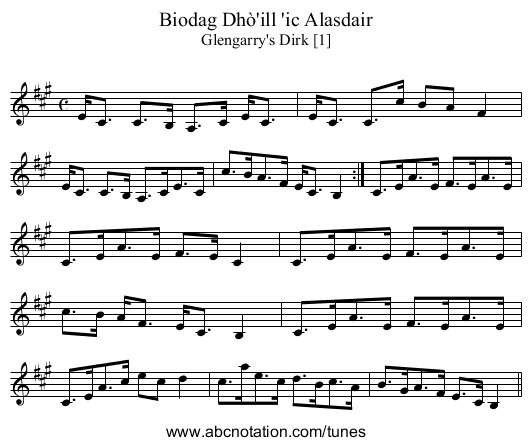 Biodag Dhò'ill 'ic Alasdair - staff notation