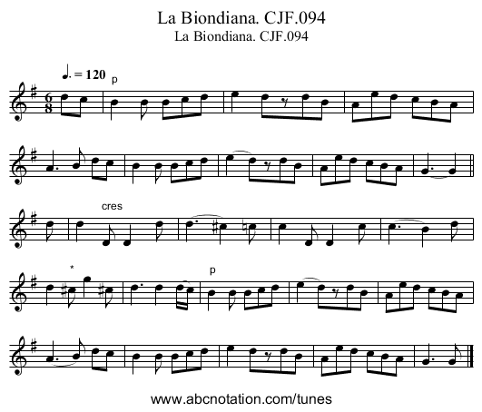 Biondiana. CJF.094, La - staff notation
