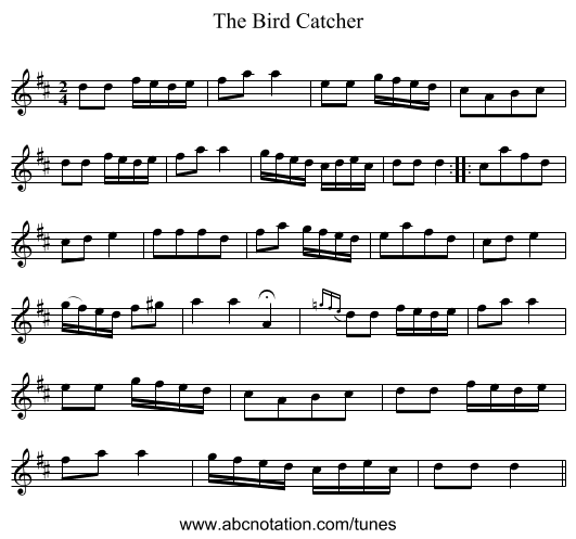 Bird Catcher, The - staff notation