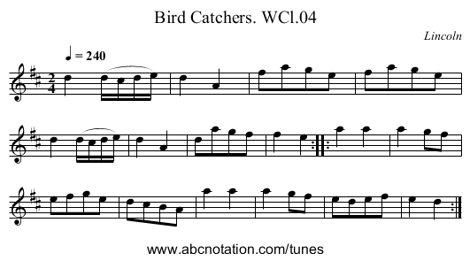 Bird Catchers. WCl.04 - staff notation