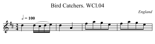 Bird Catchers. WCl.04 - staff notation