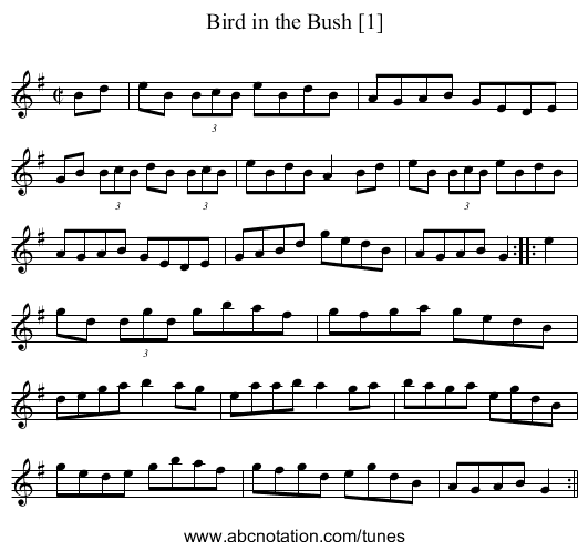 Bird in the Bush [1] - staff notation