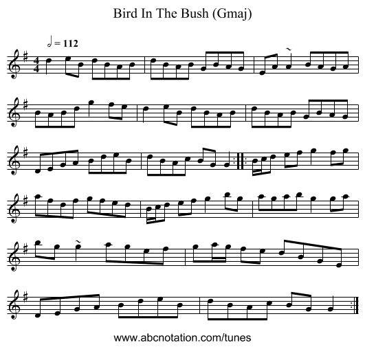 Bird In The Bush (Gmaj) - staff notation
