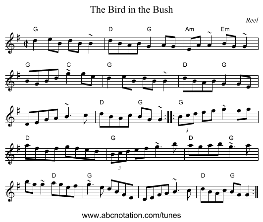 Bird in the Bush, The - staff notation