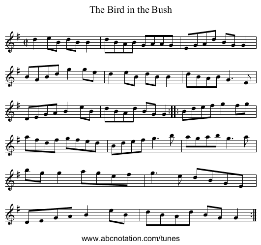 Bird in the Bush, The - staff notation