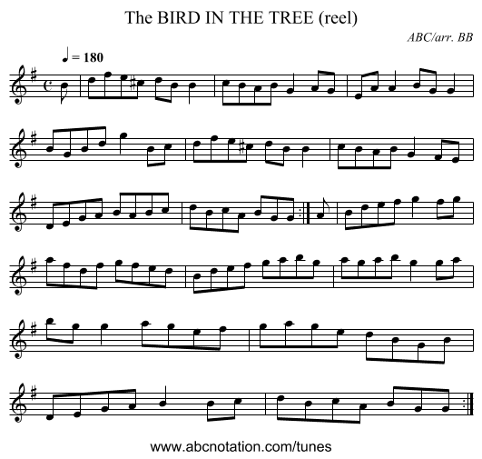 BIRD IN THE TREE (reel), The - staff notation