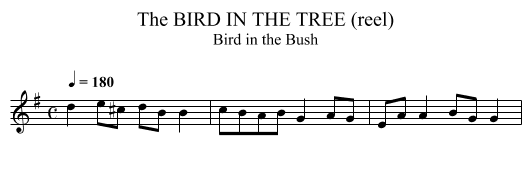 BIRD IN THE TREE (reel), The - staff notation