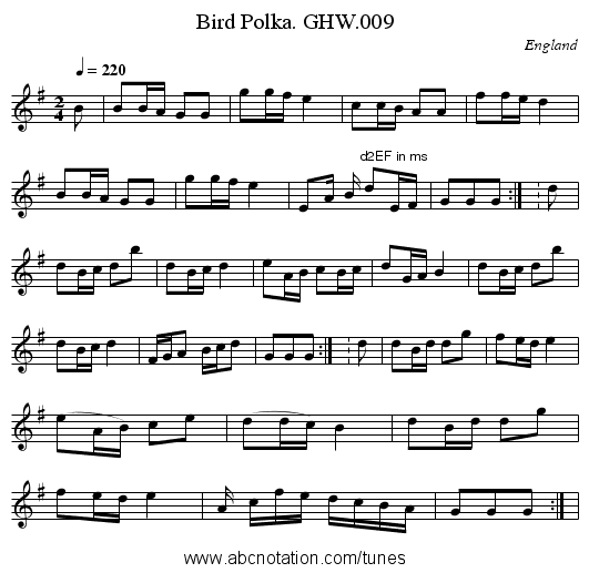 Bird Polka. GHW.009 - staff notation